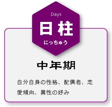 日柱ー中年期ー自分自身の性格、配偶者、恋愛傾向、異性の好み